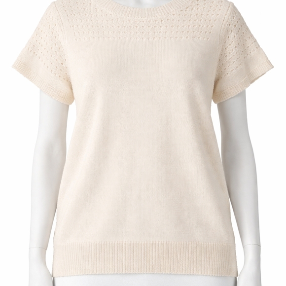 None Sweaters - ✨ Classic Cream Knit Sweater – Soft Textured Short Sleeve | Spring